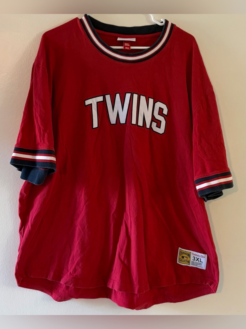 Minnesota Twins MLB Baseball Mitchell & Ness Retro Red Blue White Shirt-Mens 3XL